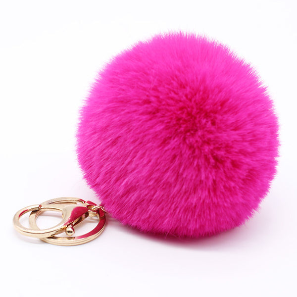 Big faux leather 8CM Fur PomPom KeyChain Rabbit Hair Bulb Bag pom pom Ball key chain Pendant poret clef for women Lovely Fluffy