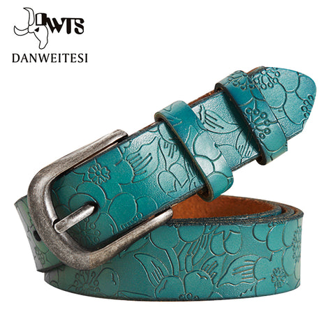 [DWTS]2016 New Women Belt Thin Genuine Leather Belt woman 5 Colour Floral carved Belts For Women Ceinture Femme