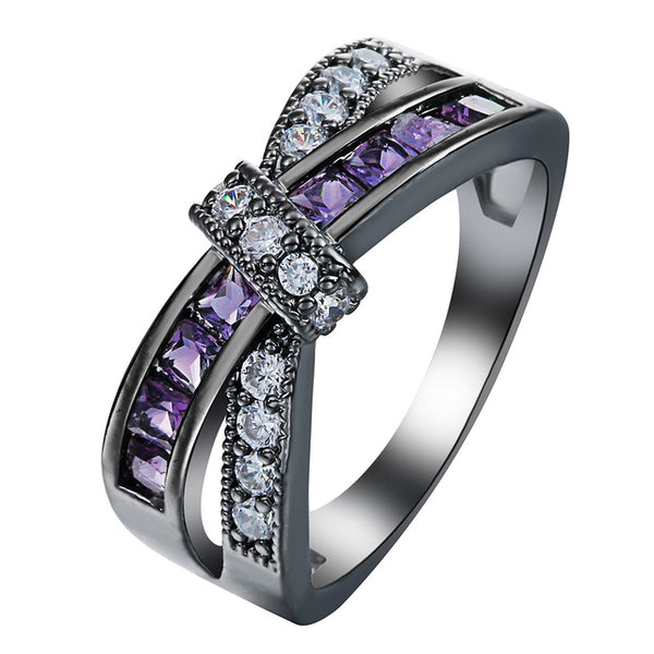 cross finger ring for lady paved cz zircon luxury hot Princess women Wedding Engagement Ring purple pink color jewelry