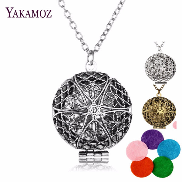 Aromatherapy Locket Necklace Silver/Bronze color with Madala Flower Shaped  Pendant Oil Essential Diffuser Necklace for Women