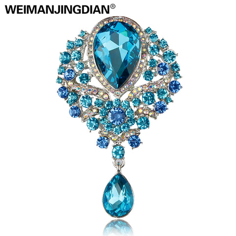 WEIMANJINGDIAN Brand Large Crystal Diamante Rhinestones Teardrop Wedding Brooch Pins in Assorted Colors