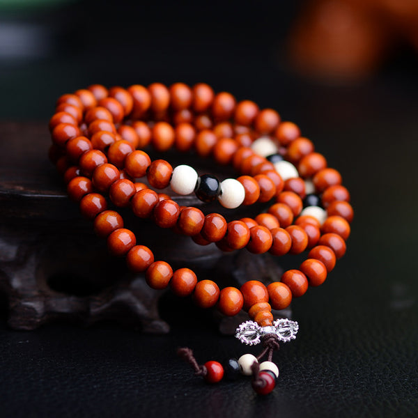 Tibet Ethnic Handmade Dia 6mm Wood Beads Rosary Multilayer Bracelets for Women Jewelry Dia 4mm Imitation Garnet charms bracelet