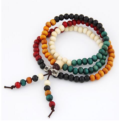 Tibet Ethnic Handmade Dia 6mm Wood Beads Rosary Multilayer Bracelets for Women Jewelry Dia 4mm Imitation Garnet charms bracelet