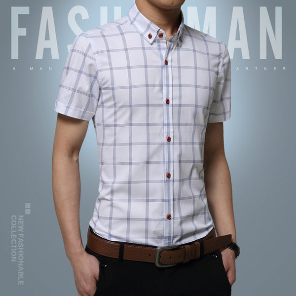2016 New short sleeve men shirts Cotton Plaid shirts male casual Fashion mens shirts slim fit striped shirt men plus size 5XL