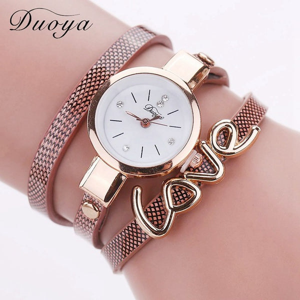 Duoya Luxury Fashion Thin Leather Bracelet Watch Women Gold Quartz Wristwatch Ladies Montre Female Women Girl Clock Watch