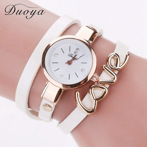 Duoya Luxury Fashion Thin Leather Bracelet Watch Women Gold Quartz Wristwatch Ladies Montre Female Women Girl Clock Watch