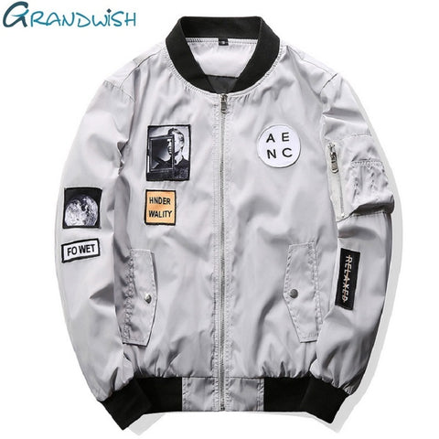 Grandwish 2017 New Men Bomber Jacket Hip Hop Patch Designs Slim Fit Pilot Bomber Jacket Coat Men Jackets Plus Size 4XL,PA573