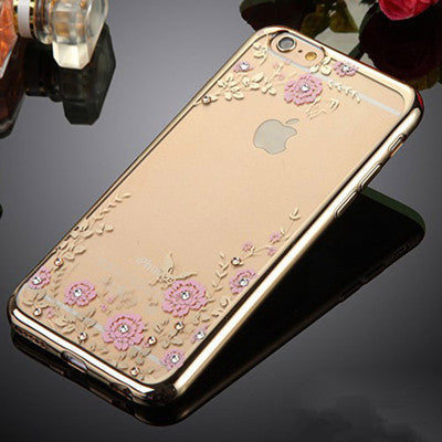 For iPhone 8 5S SE 6 6S Plus 7 Plus Case Luxury Flower Flora Bling Diamond Rhinestone Clear Soft TPU Cover For iPhone 7 Case