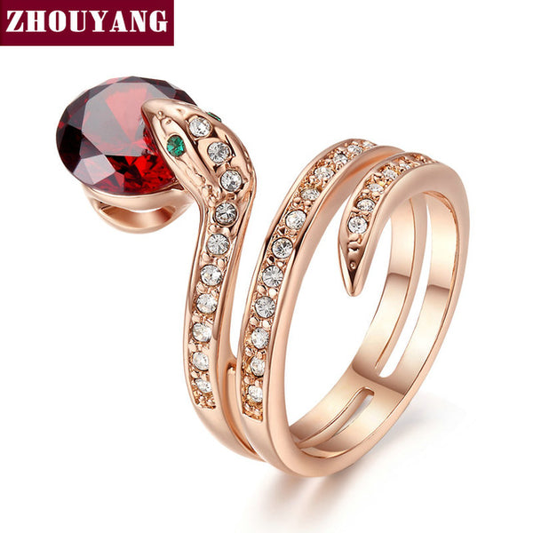 ZHOUYANG Top Quality ZYR150 Snake Show Bead Ring Rose Gold Color Austrian Crystals Full Sizes Wholesale