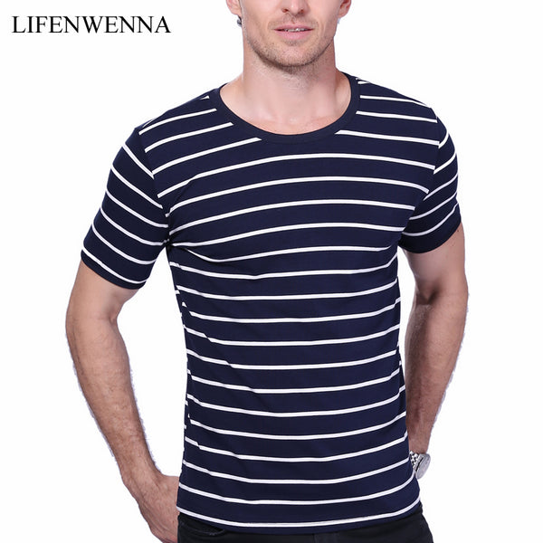 New Men T Shirt 2017 Summer Fashion O-Neck Short-Sleeved Slim Fit Striped T-Shirt Man Casual Undershirt Top Tees Plus Size 5XL