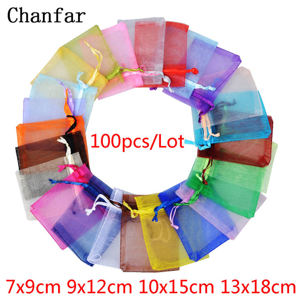100pcs Selection 24 Colors Jewelry Bag 7x9  9X12  10x15 13x18cm Organza bag Jewelry Packaging Display & Jewelry Pouches