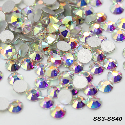 Super Shiny Nail Rhinestones SS3-SS40 Crystal Clear AB color Rhinestones for Nail Art 3D Decorations Flatback Glass Stone