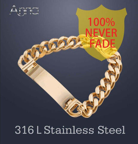 A&N AAA+Never Fade!!  Stainless Steel ID Bracelets Men Fashion Jewelry Gold Silver Men Id Bracelet Pulsera Hombre Solid Bracelet
