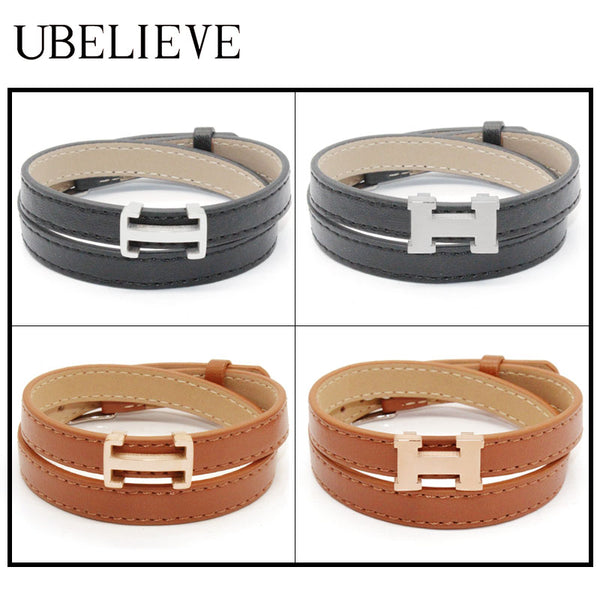 High Quality Fashion Men Leather Bracelet U BELIEVE Double Wrap Bangles Men Women Jewelry Titanium Charm Bracelets Simple Design