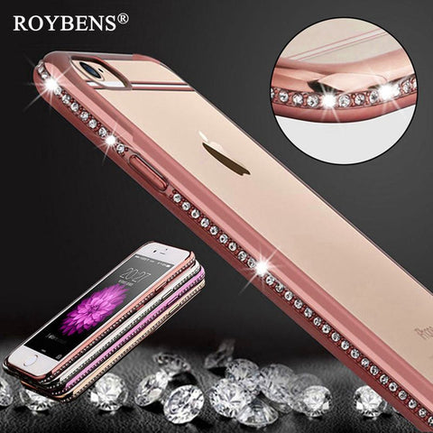 Roybens Luxury Bling Diamond Case For iPhone 7 7S Plus Transparent Soft TPU Rose Gold Cover For iPhone 6 6S Slim Clear