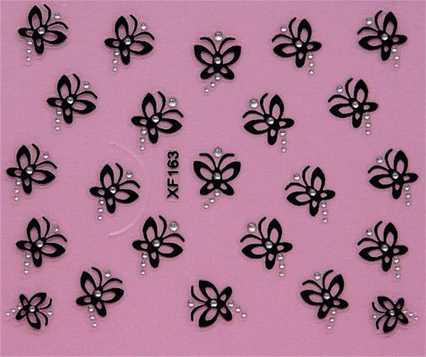 black 3D DIY butterfly design Water Transfer Nails Art Sticker decals lady women manicure tools Nail Wraps Decals XF163