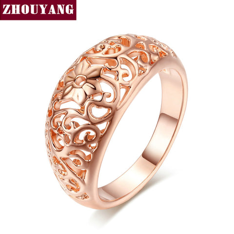 Top Quality Flower Hollowing craft Rose Gold Color Ring Fashion Jewelry Full Sizes Wholesale ZYR281