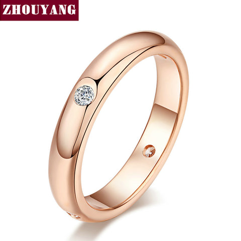 Top Quality Simple Cubic Zirconia Lovers Ring Rose Gold Color Jewelry Austrian Crystals Full Sizes Wholesale ZYR241 ZYR242