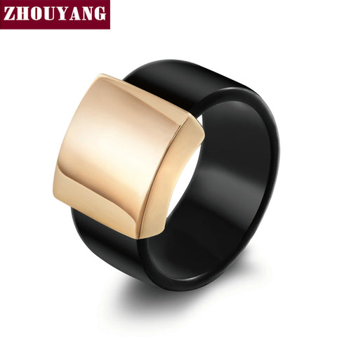 Top Quality Fashion Acrylic Smooth Metal Rose Gold Color Ring Full Sizes Wholesale ZYR344 ZYR345