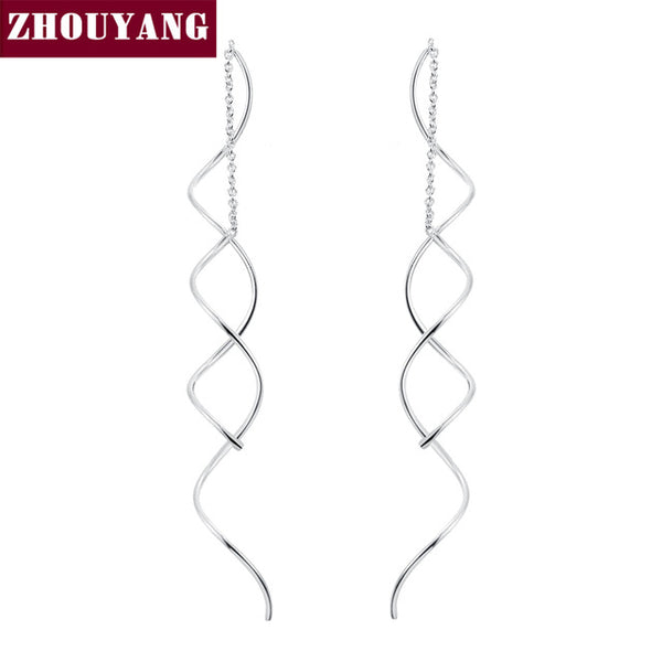 ZHOUYANG Top Quality Simple Spiral Ear Line Rose Gold Color Fashion Earrings Jewelry Wholesale ZYE243 ZYE319