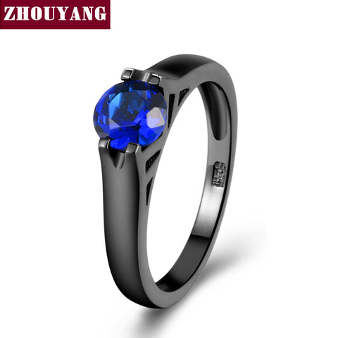 Simple Blue Crystal Black Gold Color Cocktail Party Rings For Women Man Full Size Wholesale Top Quality ZYR621