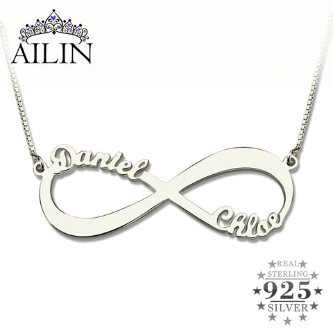 Wholesale Personalized Infinity Necklace Two Name Necklace Silver Lover Necklace Jewelry Valentine's Day Gift