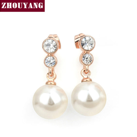 Top Quality ZYE326 Elegant Grace Imitation Pearl Rose Gold Color Drop Earrings Austrian Crystal Wholesale