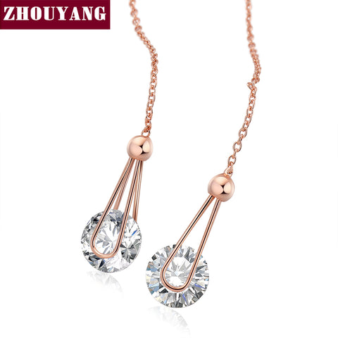 Top Quality ZYE683 Cubic Zirconia Rose Gold Color Fashion Chain Earrings Jewelry For Women Austrian Crystal Wholesale