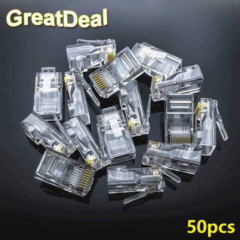 50pcs 8Pin RJ45 Connector CAT5 CAT5e Cat6 Modular Cable Plugs Socket Network Ethernet RJ45 Crystal Plug RJ45 Connectors HY327