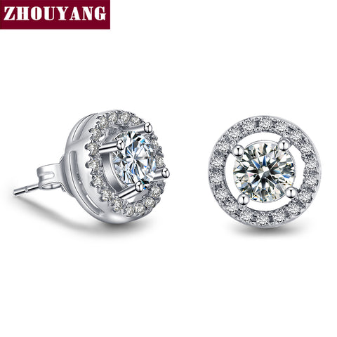 Silver Color Hearts & Arrows cut 0.75 carat Cubic Zirconia Silver Color Stud Earring Wedding Earrings for Women ZYE836