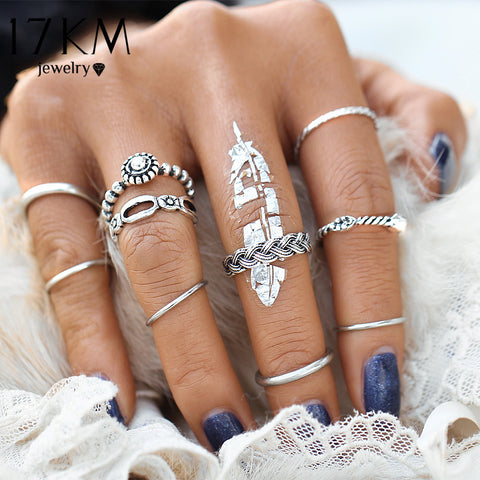 17KM Vintage Ring Set Punk Silver Color Infinity Rings For Women Bead Finger Gold Color Bohemian Punk Midi Ring 10pcs/set