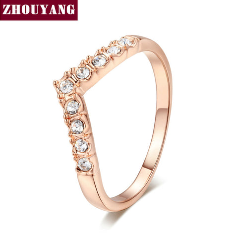 Top Quality ZYR011 V Lover Hot Sell Elegant Rose Gold Color Wedding Ring Austrian Crystals Full Sizes Wholesale