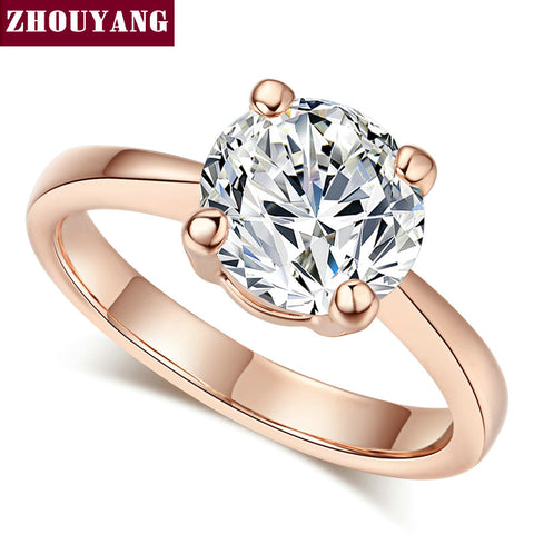 Top Quality Rose Gold Color Four Claw Cubic Zirconia 0.8CM Wedding Ring Austrian Crystals Wholesale For Women ZYR333 ZYR335