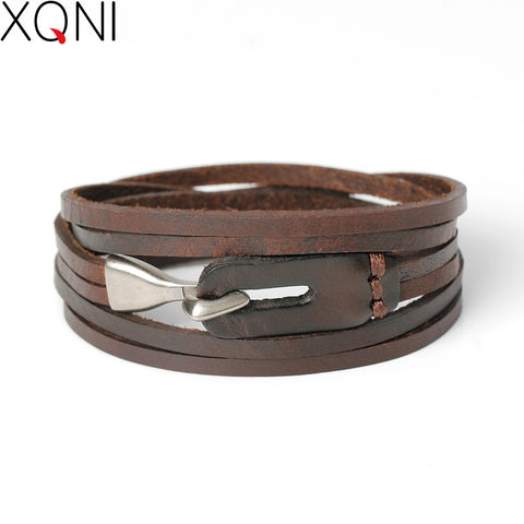 XQNI New Fashion Genuine Leather Hook Bracelets For Men Women Popular Knight Courage Bandage Charm Anchor Bracelets & Bangles.
