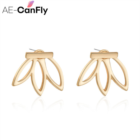 AE-CANFLY Fashion Design Earrings for Women Hollow Out Leaf Flower Stud Earrings Simple Metal Ear Jewelry 2A3004