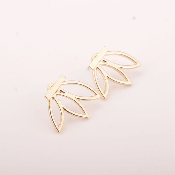 AE-CANFLY Fashion Design Earrings for Women Hollow Out Leaf Flower Stud Earrings Simple Metal Ear Jewelry 2A3004