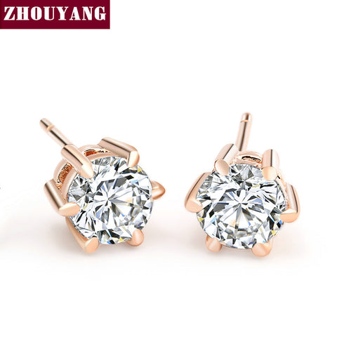 Six Claws 5mm 0.5ct Cubic Zirconia Rose Gold Color Crystal Stud Earrings Jewelry Wedding Wholesale ZYE036