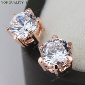 Six Claws 5mm 0.5ct Cubic Zirconia Rose Gold Color Crystal Stud Earrings Jewelry Wedding Wholesale ZYE036