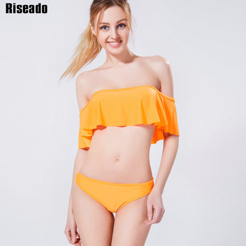 Riseado Summer Ruffle Bikini Set Swimwear Women Sexy 2017 Low Waist Women's Swimsuit Beachwear Solid Bathing Suits