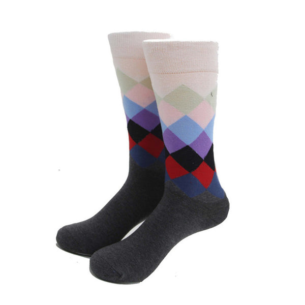 MYORED Fashion Colorful Socks Men Hit Color argyle Stripes big dot Jacquard filled optic combed Cotton Male Sock wedding gift