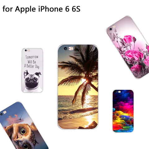 Ultrathin Soft TPU Case for iphone 6 6s Flower Plants Cartoon Patterned Soft Silicone Phone Case For iPhone 6S Bags Fundas Cover