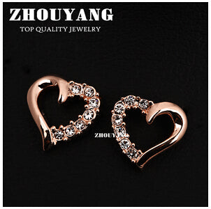 Top Quality ZYE327 Hollow Heart Half Of Crystal Silver Color Stud Earrings Jewelry Genuine Austrian Crystal Wholesale