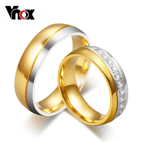 Vnox Wedding Ring for Women / Men Gold Color Love Engagement Couple Stainless Steel US size