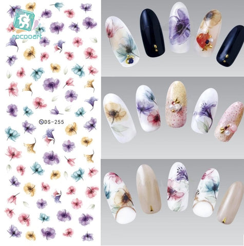 Rocooart DS255 DIY Water Transfer Nails Art Sticker Colorful Purple Fantacy Flowers Nail Stickers Wraps Foil Sticker manicure