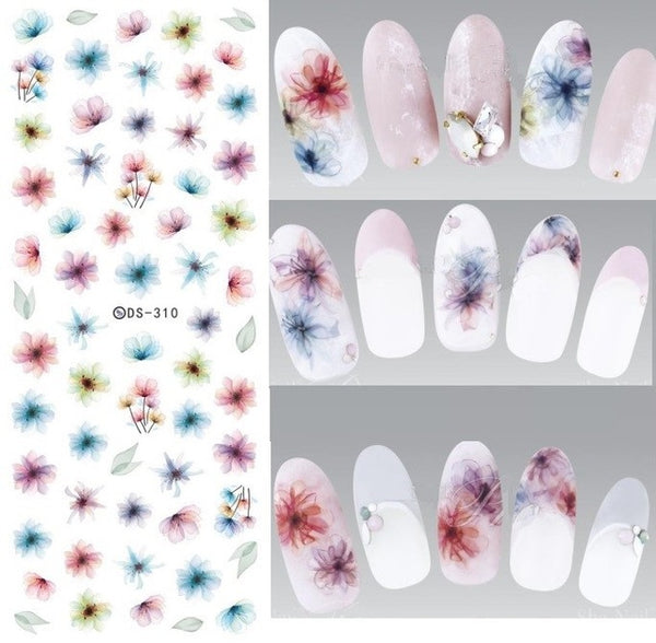 Rocooart DS255 DIY Water Transfer Nails Art Sticker Colorful Purple Fantacy Flowers Nail Stickers Wraps Foil Sticker manicure