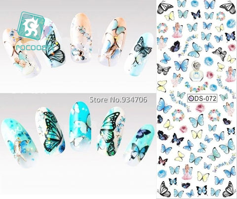 Rocooart DS072 2017 Nail Design Water Transfer Nails Art Sticker Color Butterfly Nail Wraps Sticker Watermark Fingernails Decal