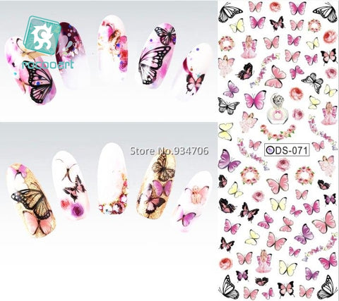 Rocooart DS071 Nail Design Water Transfer Nails Art Sticker Colorful Butterfly Nail Wraps Sticker Watermark Fingernails Decals