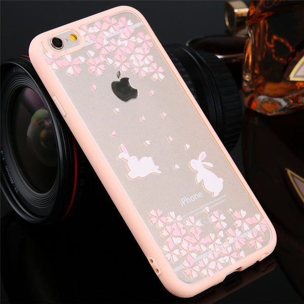 Lovebay Phone Case For iPhone 6 6s Plus Cartoon Cat Cherry Tree Pattern Hard Transparent Flowers For iPhone 6 6s Plus Back Cover