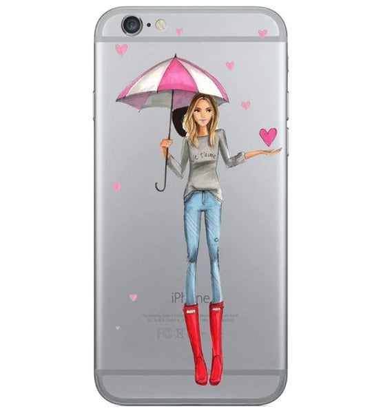 LACK Beautiful Girl drink coffee Design Case For iphone 6 Case For iphone 6S 6 Plus Transparent TPU Cover Fashion Phone Cases