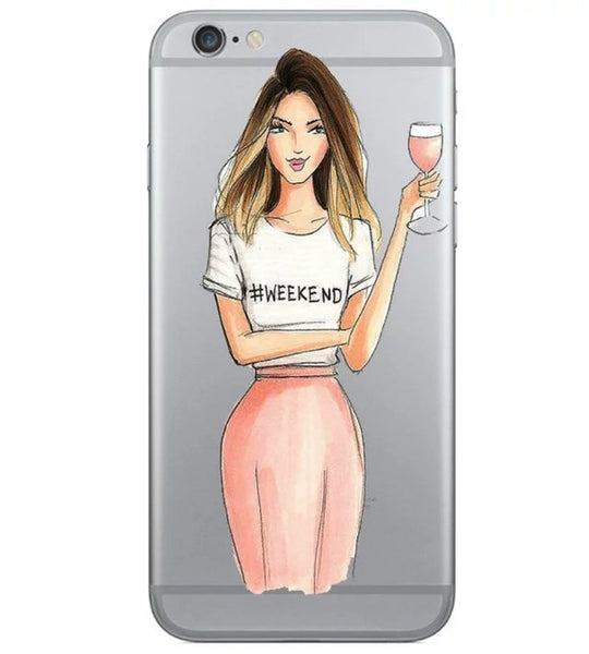 LACK Beautiful Girl drink coffee Design Case For iphone 6 Case For iphone 6S 6 Plus Transparent TPU Cover Fashion Phone Cases